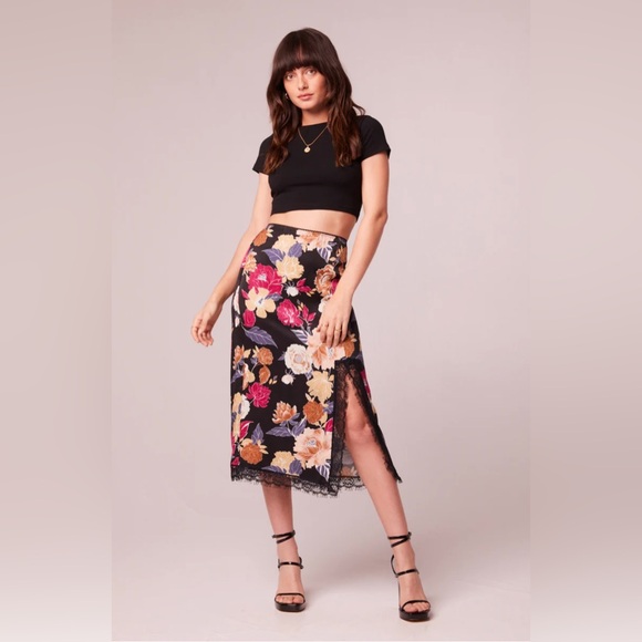 Band Of the Free Dresses & Skirts - BAND OF THE FREE LILOU BLACK FLORAL LACE SLIP MIDI SKIRT (S) NWT